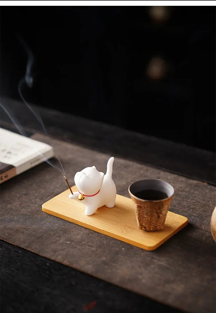 Cute Cat Buddhism Line Incense Plate Incense Burner Stick Holder Sandalwood Coil Base Temples Yoga Studios Home Decoration