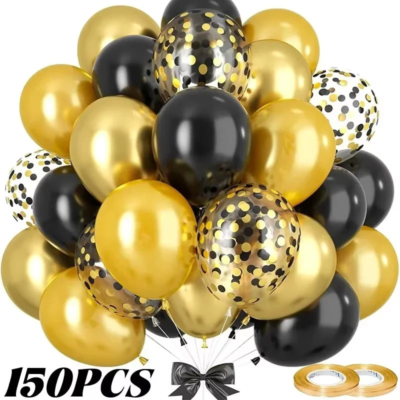 Wholesale Latex Balloons Shiny Sequin Black and Gold Inflatable Balloon for Wedding Party Birthday Christmas Home Decor Supplies
