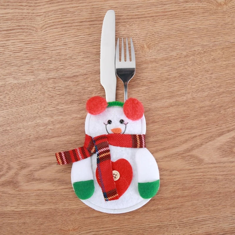 Pocket Christmas Cutlery Holder Santa Claus Knife Fork Christmas Tableware Wine Bottle Sleeves Cover Bag For Home Xmas Supplies