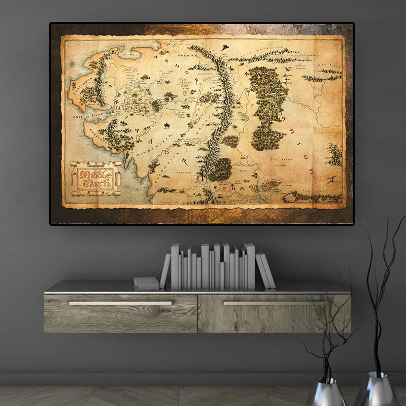 Vintage Middle-Earth Maps Map Canvas Painting Retro Middle-earth Map Canvas Abstract  Wall  Art  Picture Living Room  Art Decor