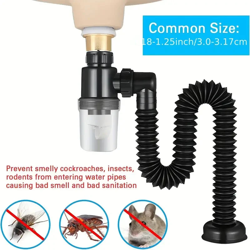 Universal Easy-Fit P-Trap: Leak-Proof, Expandable Sink Drain Set for Kitchen - Durable Plastic Design