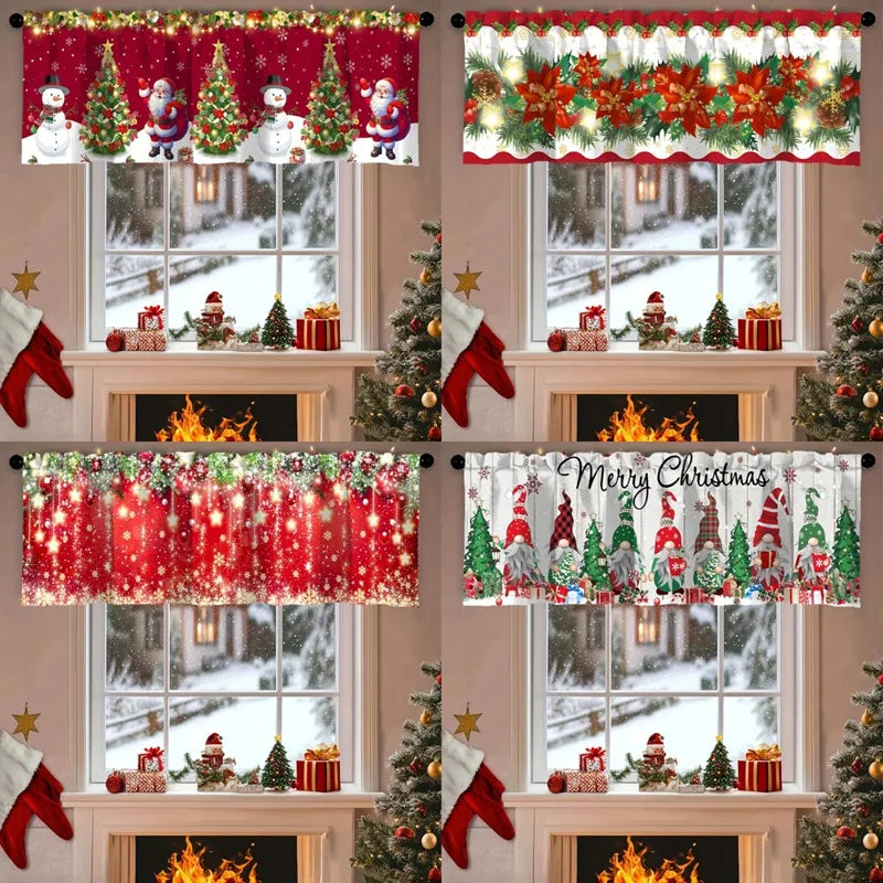 Christmas Short Curtains Valances Merry Christmas Decorations For Home 2025 Xmas Navidad Kitchen Bedroom Ornaments New Year 2026