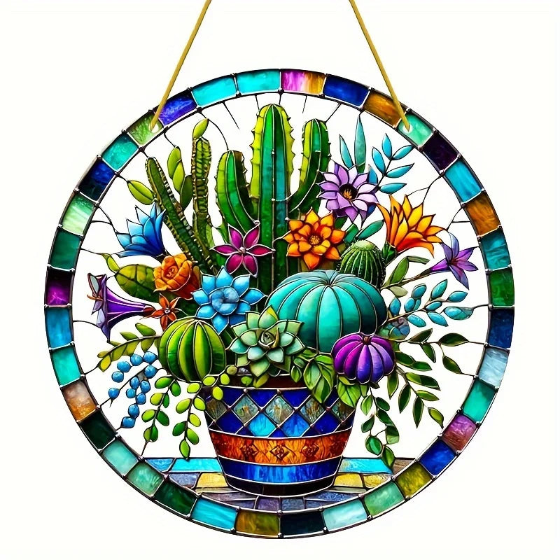 Flower Suncatcher, Stained Window Hanging, Acrylic Sign, Winter Decor, Round Sign, Wreath Sign, Wreath Center, Christmas Gift