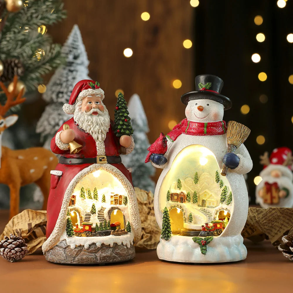 Christmas Resin Rotating Decorations LED Lights Multifunctional Old Man Music Box Christmas Gift Ornaments Kids Toy Dropshipping
