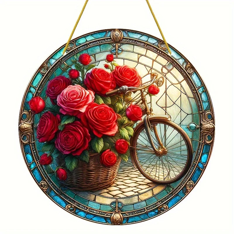 Flower Suncatcher, Stained Window Hanging, Acrylic Sign, Winter Decor, Round Sign, Wreath Sign, Wreath Center, Christmas Gift