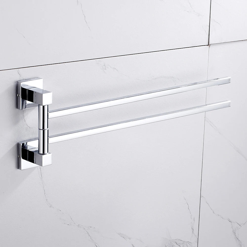 Stainless Steel Swivel Towel Bar Space Saving Wall-Mounted 2/4 Arm Rotatable Towel Storage Holder for Home Kitchen Bathroom