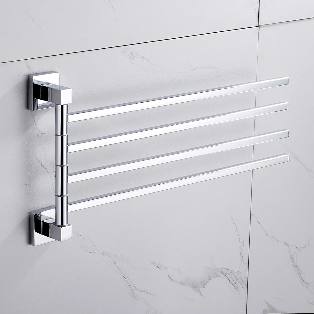 Stainless Steel Swivel Towel Bar Space Saving Wall-Mounted 2/4 Arm Rotatable Towel Storage Holder for Home Kitchen Bathroom