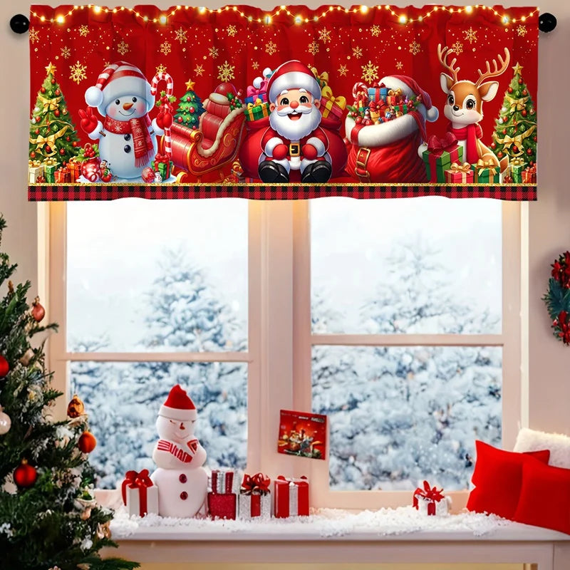 Christmas Short Curtains Valances Merry Christmas Decorations For Home 2025 Xmas Navidad Kitchen Bedroom Ornaments New Year 2026