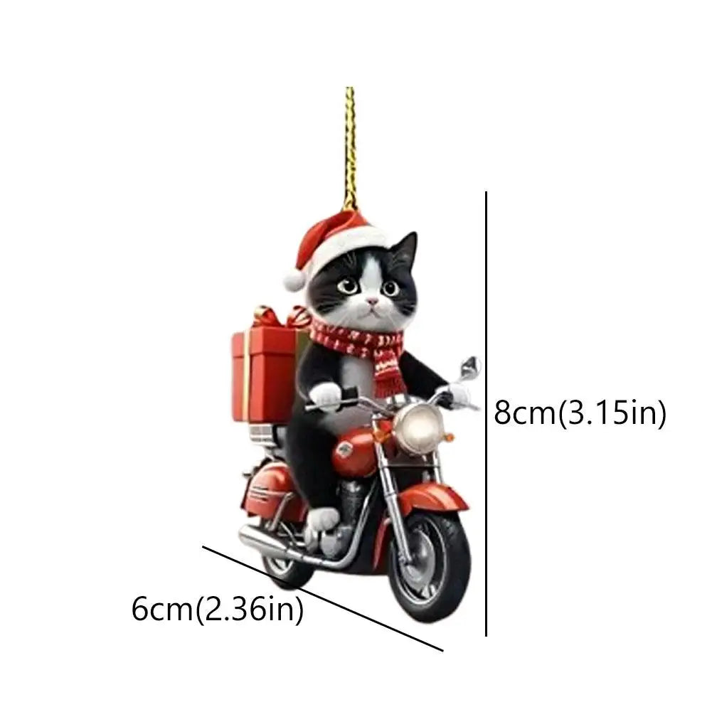 Motorcycle Cat Acrylic Hanging Decoration Christmas Tree Car 2D Flat Riding Kitten Hanging Ornament Cartoon Pendant For Christma