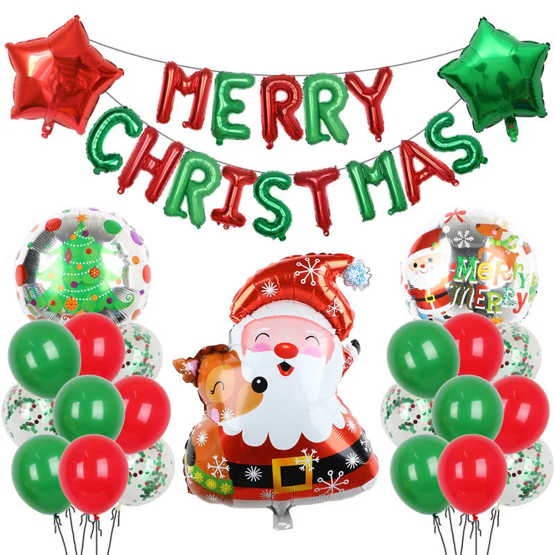 Christmas Decoration Balloons Santa Claus Snowman Aluminum Foil Letter Balloon Banner Merry Christmas Theme Party Decor Supplies