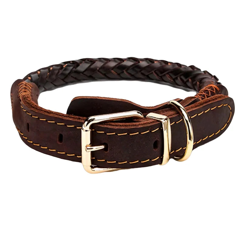 Dog Collar Leather eight-strand Braided Leather Collar for a dog Real Leather Collar big Braided large Dog Leather Collar