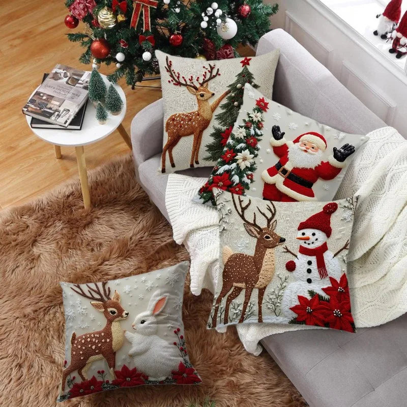 45x45cm Cartoon Christmas Pillow Cover Elk Santa Claus Snowman Xmas Tree Merry Christmas Decor Gift 2025 Happy New Year 2026