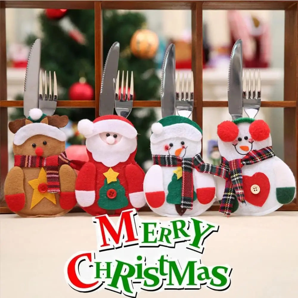 Pocket Christmas Cutlery Holder Santa Claus Knife Fork Christmas Tableware Wine Bottle Sleeves Cover Bag For Home Xmas Supplies