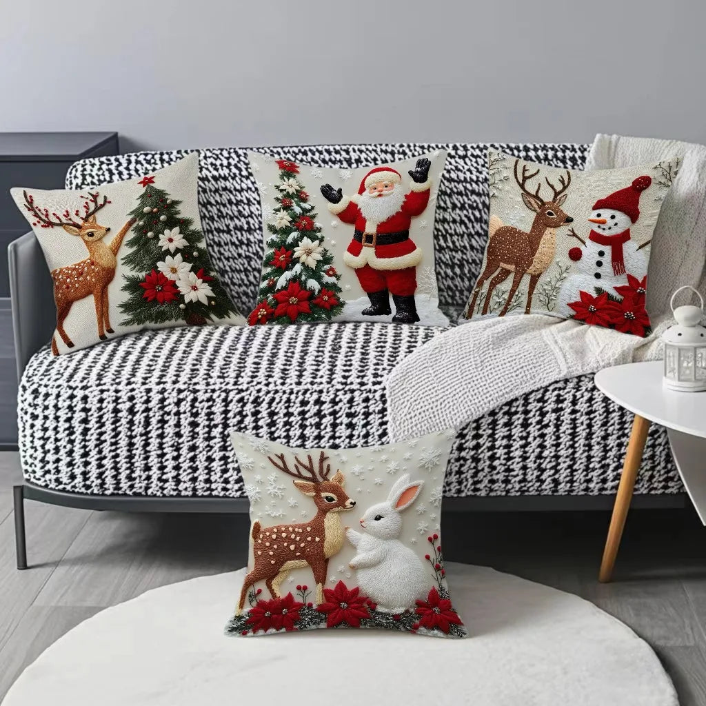 45x45cm Cartoon Christmas Pillow Cover Elk Santa Claus Snowman Xmas Tree Merry Christmas Decor Gift 2025 Happy New Year 2026