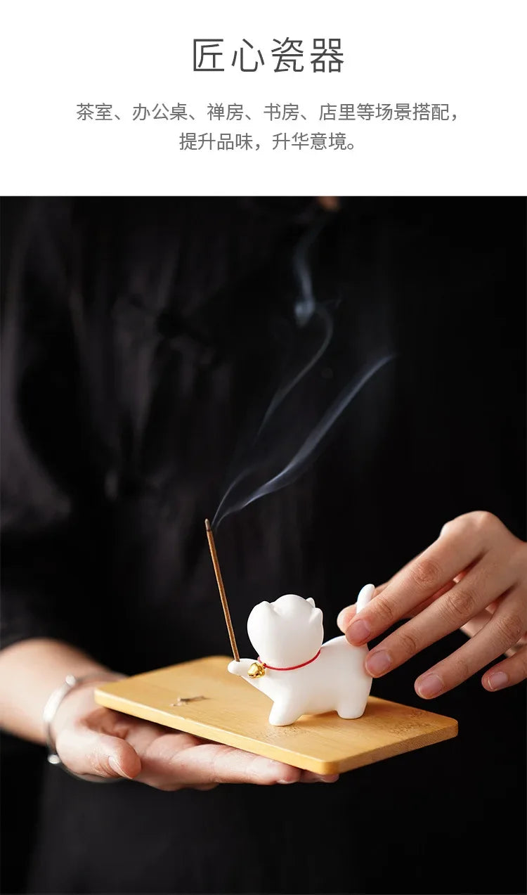 Cute Cat Buddhism Line Incense Plate Incense Burner Stick Holder Sandalwood Coil Base Temples Yoga Studios Home Decoration