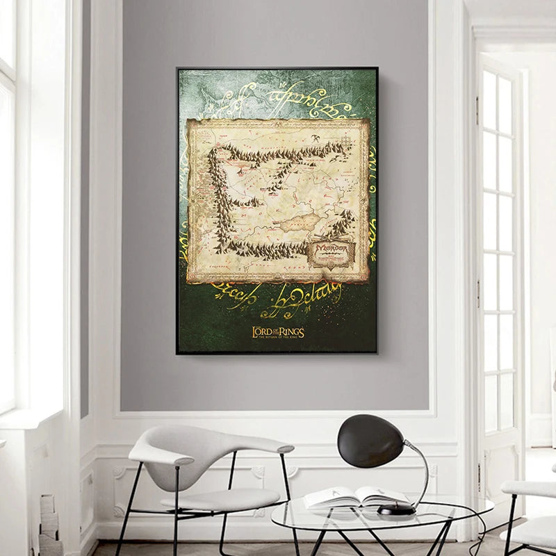 Vintage Middle-Earth Maps Map Canvas Painting Retro Middle-earth Map Canvas Abstract  Wall  Art  Picture Living Room  Art Decor