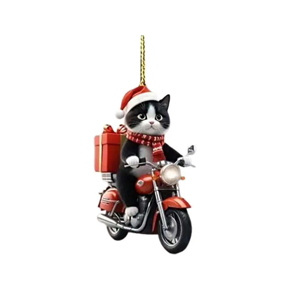 Motorcycle Cat Acrylic Hanging Decoration Christmas Tree Car 2D Flat Riding Kitten Hanging Ornament Cartoon Pendant For Christma