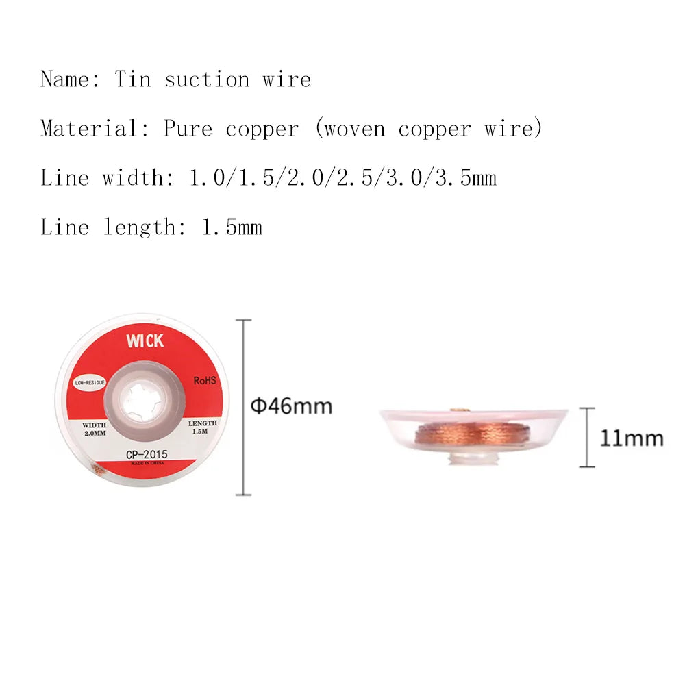 Tin suction Wire Manual Desoldering Suction 1.5m Welding Point Solder Remover Braid Tape Lead Cord Flux Tools