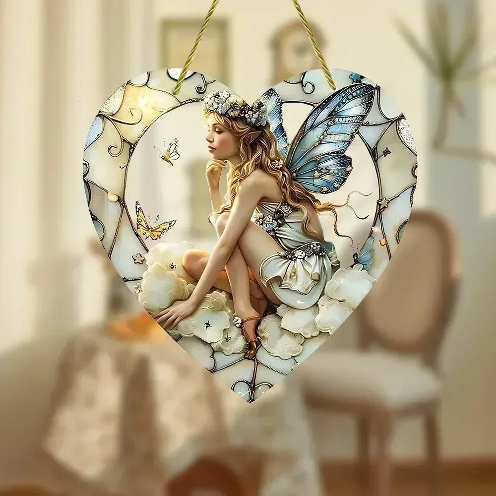 HOT SALE 1pc Butterfly Elf Pendant Magic Fairy Wand Sun Catcher Colorful Heart Acrylic Garden Outdoor Decoration Wall Hanging
