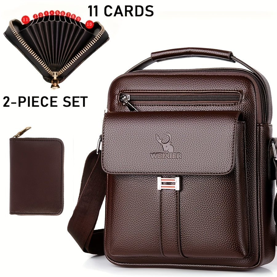 WEIXIER Men's Vintage Business Casual Adjustable Shoulder Bag - Black, Multiple Compartments, Zippered Pockets, Compact Design for Everyday Use, Everyday Shoulder Bag | Vintage Style Bag | Secure Zip Closure, Small Crossbody